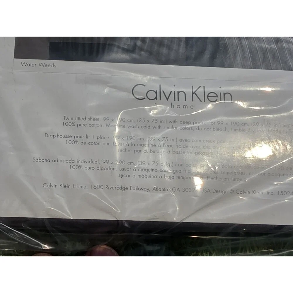 Vtg CALVIN KLEIN KHAKI COLLECTION TWIN FLAT & Fitted SHEETS Water Weeds Flint *